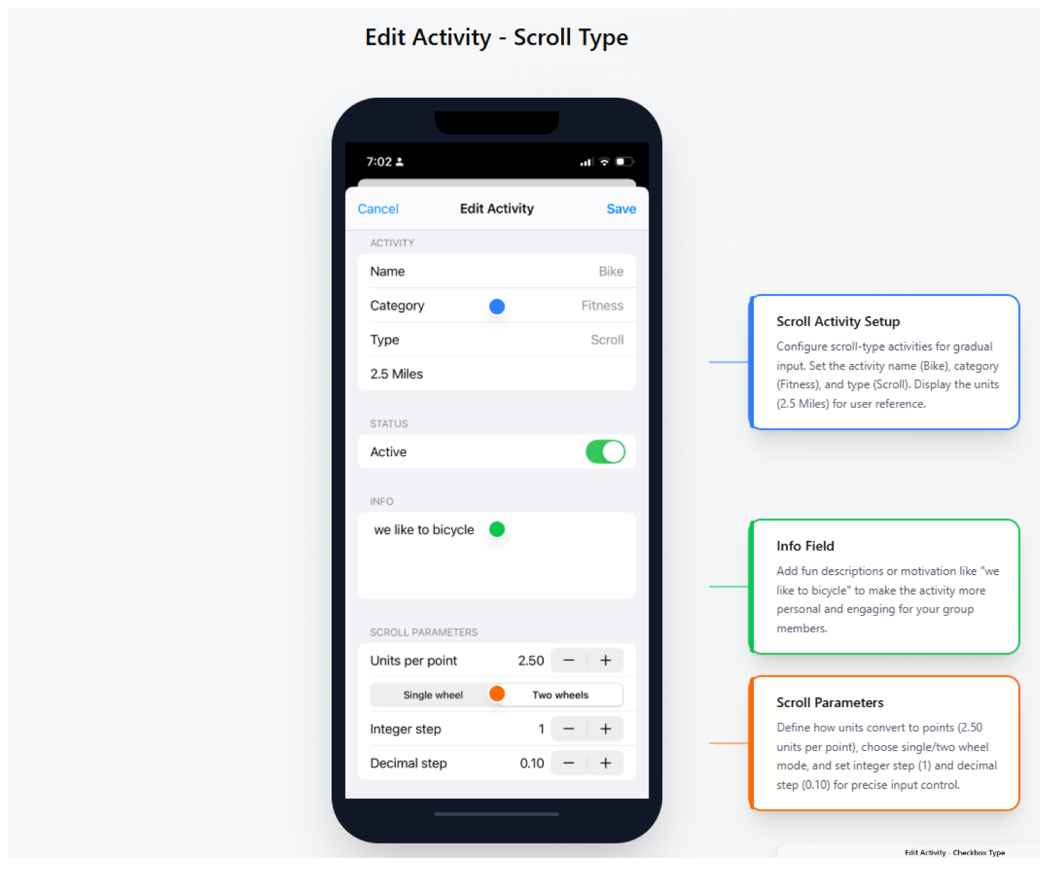 Annotated Peak Pursuit edit a scroll activity screen